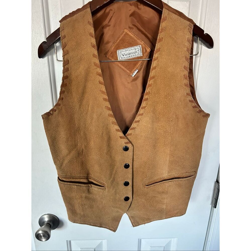 Variations vintage tan suede leather western vest size small